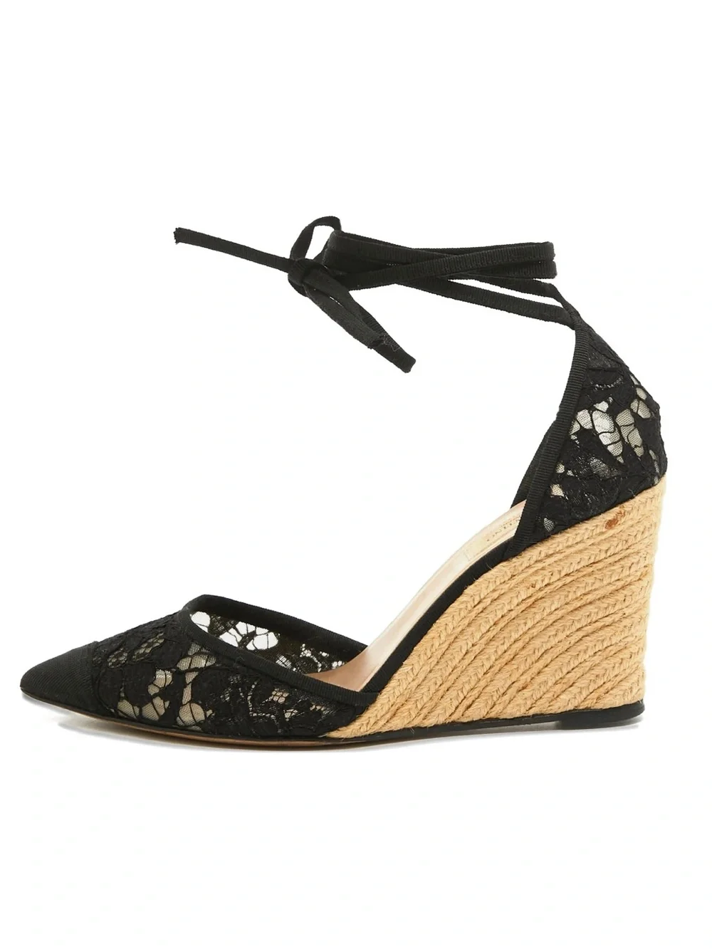 VALENTINO black lace mesh wedge pumps